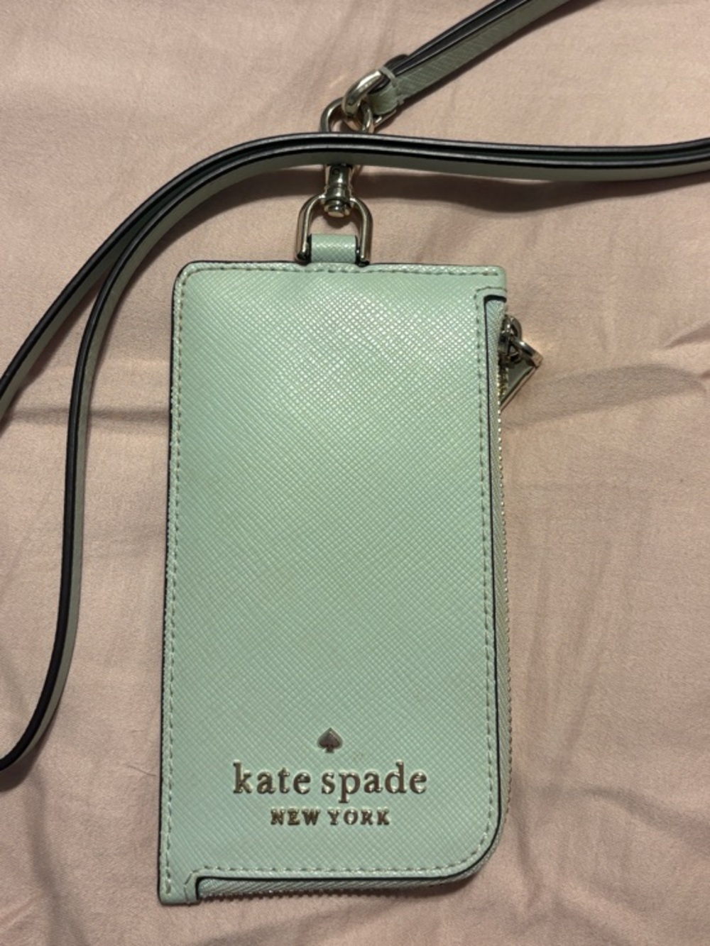 Kate Spade Mint Green ID Holder/Lanyard with Gold Logo